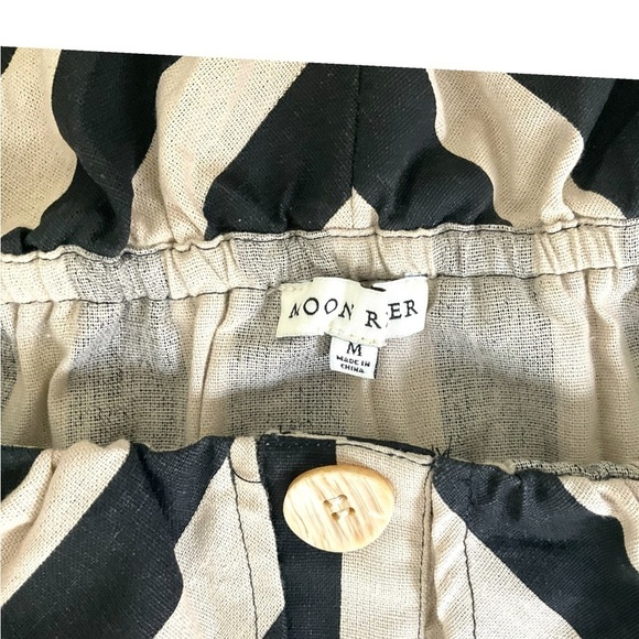 Moon River Black Tan Stripe Linen Cotton off the shoulder Dress Pockets SZ M - Picture 5 of 11